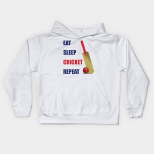 Eat Sleep Cricket Repeat Cricket Bat and Ball Kids Hoodie